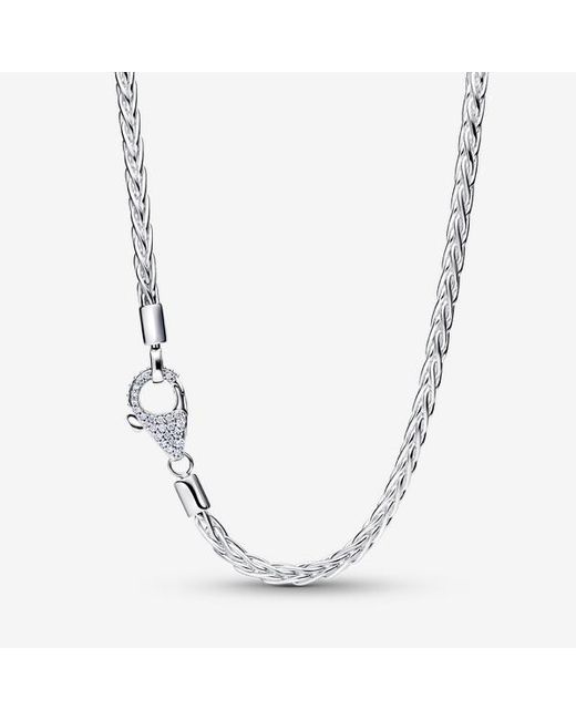 Pandora Metallic Pavé Clasp Foxtail Chain Charm Necklace