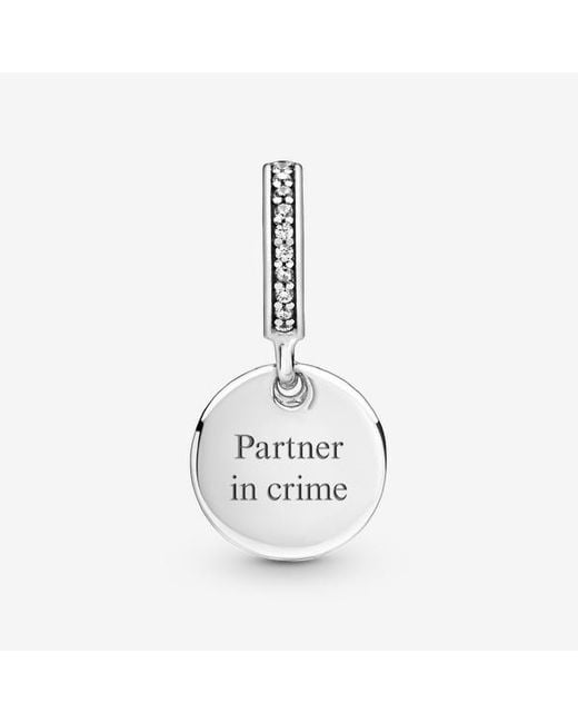 Pandora White Engravable Heart Disc Dangle Charm