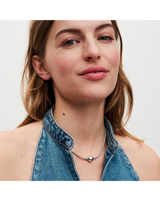 Pandora Metallic Heart Clasp Snake Chain Necklace