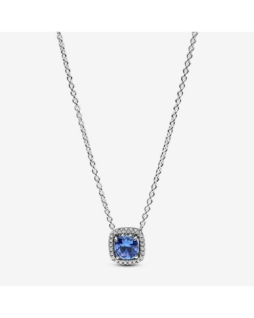 Pandora Metallic Sparkling Square Halo Pendant Necklace