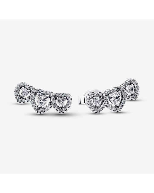 Pandora Metallic Halo Heart Trilogy Stud Earrings