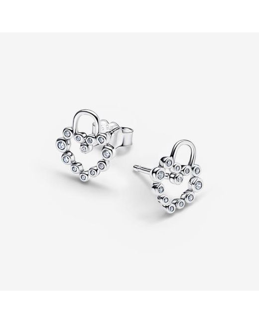 Pandora Metallic Sparkling Heart Padlock Stud Earrings
