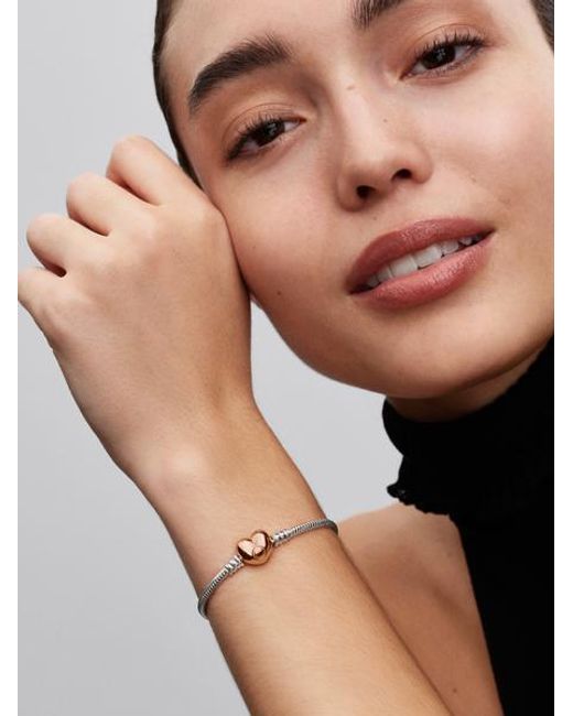 Pandora Metallic Moments Heart Clasp Snake Chain Bracelet