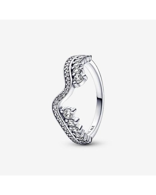 Pandora Metallic Sparkling Asymmetric Wave Ring