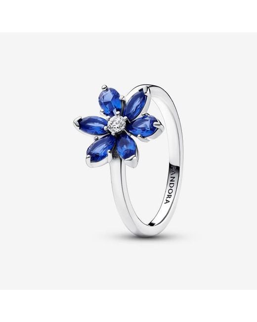 Pandora Timeless Herbarium Cluster Sterling Silver Ring With Princess Blue Crystal And Clear Cubic Zirconia