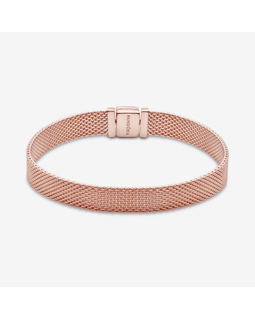 Pandora Brown Timeless 14k Rose Gold-plated Mesh Bracelet For Charms