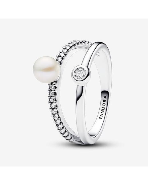 Pandora White Süßwasserzuchtperle & pavé doppelband-ring
