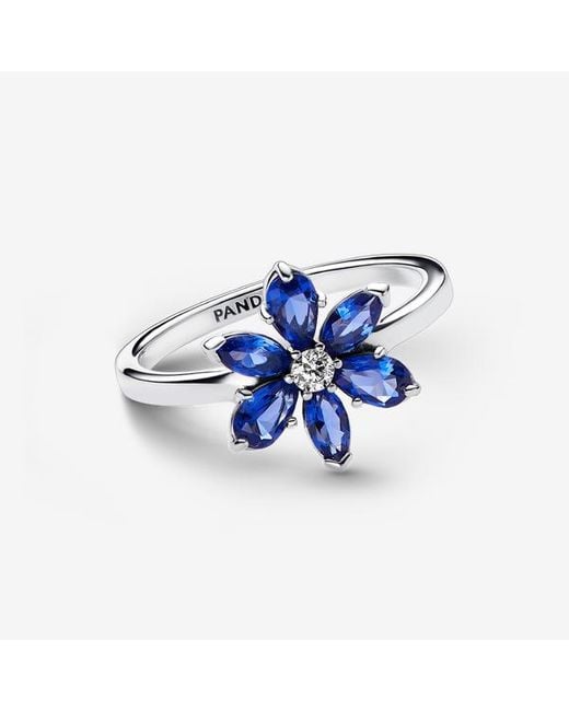 Pandora Timeless Herbarium Cluster Sterling Silver Ring With Princess Blue Crystal And Clear Cubic Zirconia
