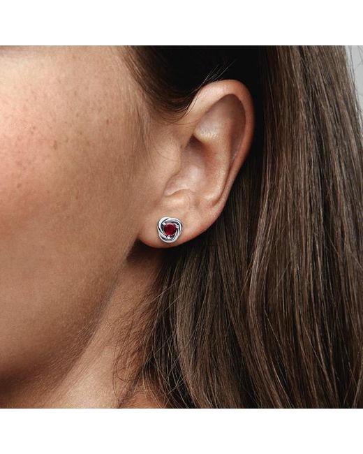 Pandora Red January Birthstone Eternity Circle Stud Earrings