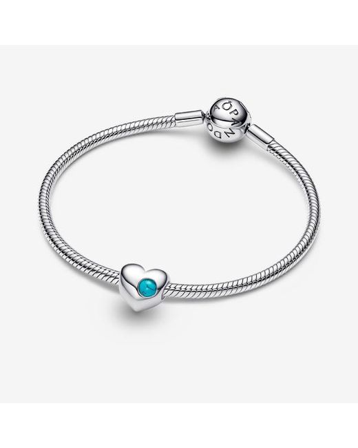 Pandora Moments 794161c12 Sterling Silver Heart Charm With Turquoise Blue Stone And Artificial Crystal