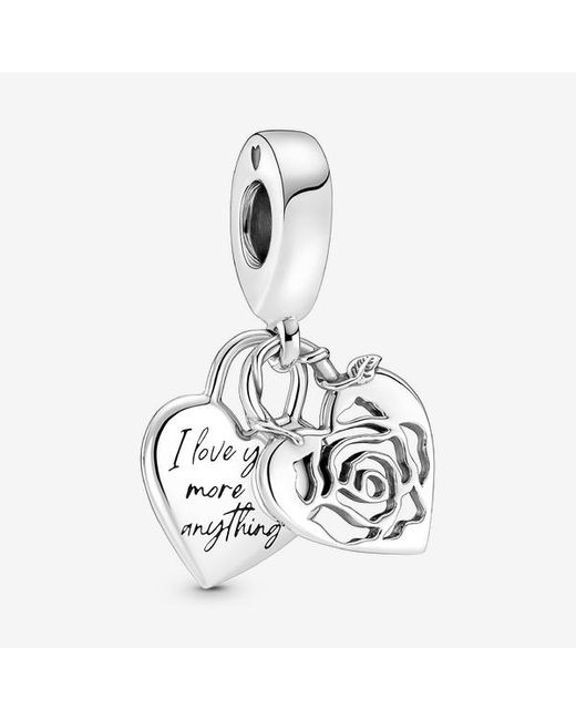 Pandora White Rose Heart Padlock Dangle Charm