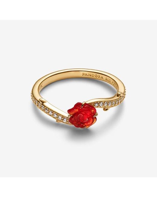 Pandora Red Disney Beauty And The Beast Enchanted Rose Ring