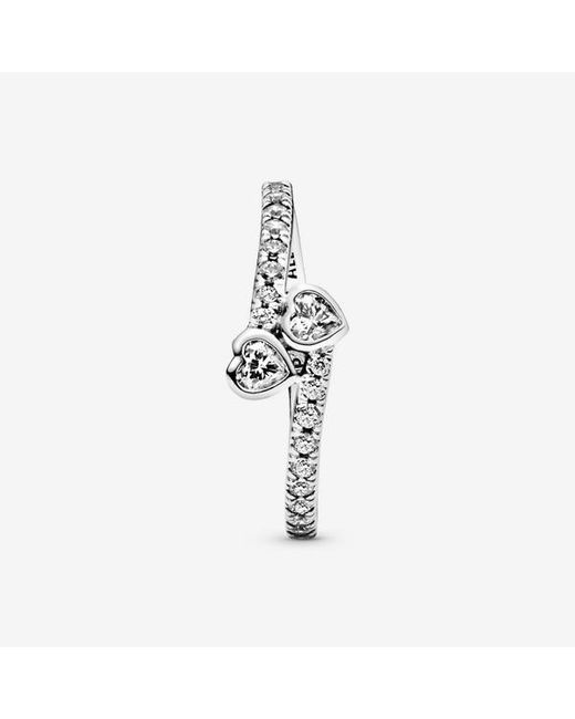Pandora White Two Sparkling Hearts Ring