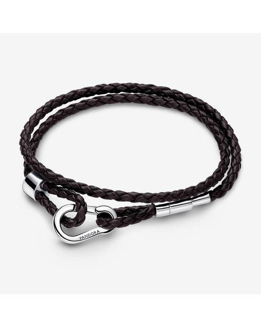 Pandora Black Moments Brown Braided Double Leather Bracelet