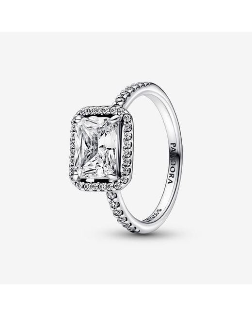 Pandora Metallic Rectangular Sparkling Halo Ring