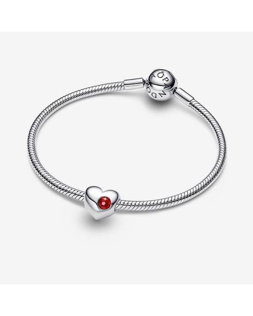 Pandora White Moments 794161c01 Engraved Red Stone Heart Pendant In Sterling Silver With Artificial Crystal