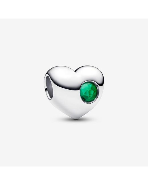Pandora Moments 794161c05 Sterling Silver Heart Charm With Green Stone And Artificial Crystal
