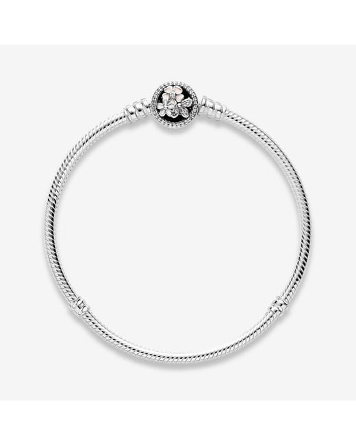PANDORA Moments Flower Clasp Snake Chain Bracelet in Metallic