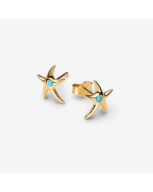 Pandora Metallic Starfish 14K-Plated Stud Earrings With Capri Crystal