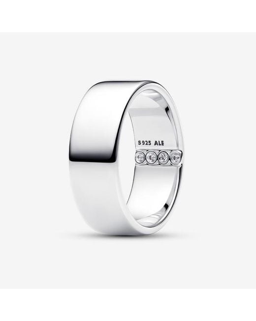 Pandora White Engravable Wide Band Ring
