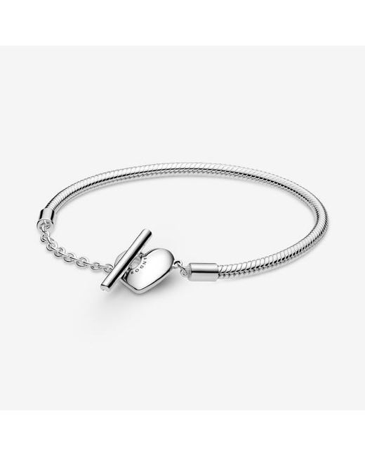 Pandora Metallic Moments Sterling Silver Heart T-bar Snake Chain Bracelet