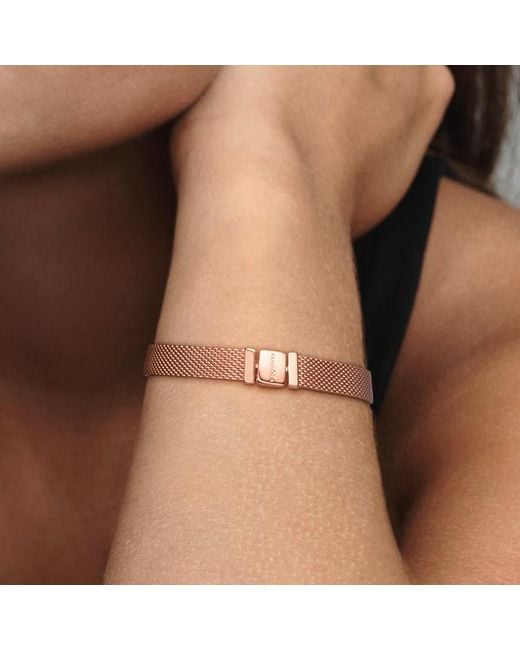 Pandora Brown Timeless 14k Rose Gold-plated Mesh Bracelet For Charms