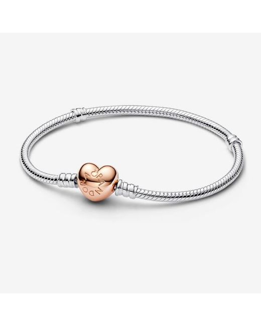 Pandora Metallic Moments Heart Clasp Snake Chain Bracelet