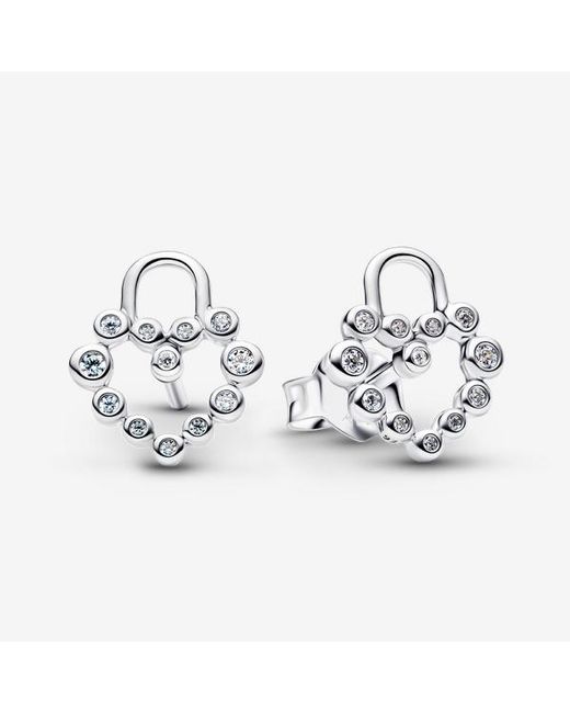 Pandora Metallic Sparkling Heart Padlock Stud Earrings
