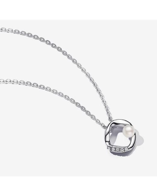 Pandora Metallic Organically Shaped Pavé Circle & Treated Freshwater Cultured Pearl Collier Necklace