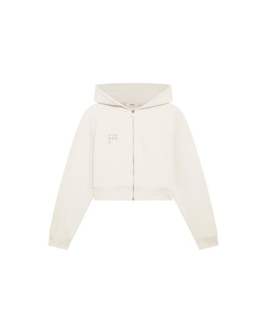 PANGAIA White Cropped Zip Up Hoodie—Bone