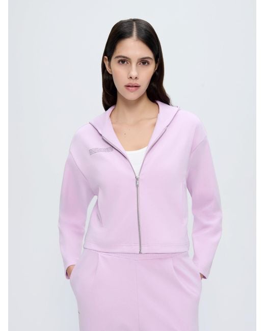 PANGAIA Purple Double Jersey Cropped Zip Up Hoodie—Crocus