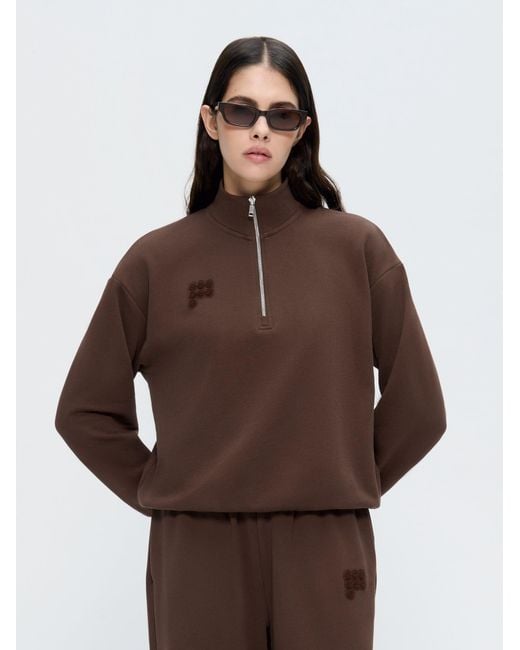 PANGAIA Brown Half Zip Sweatshirt—Mahogany
