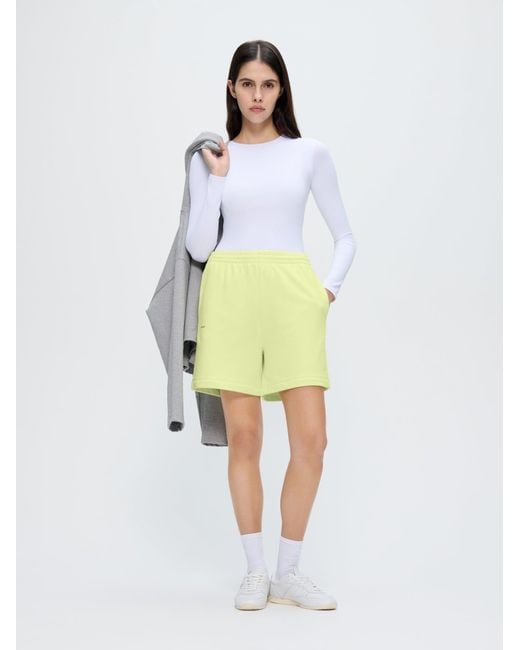PANGAIA Yellow 365 Midweight Mid Length Shorts—Soft Lime