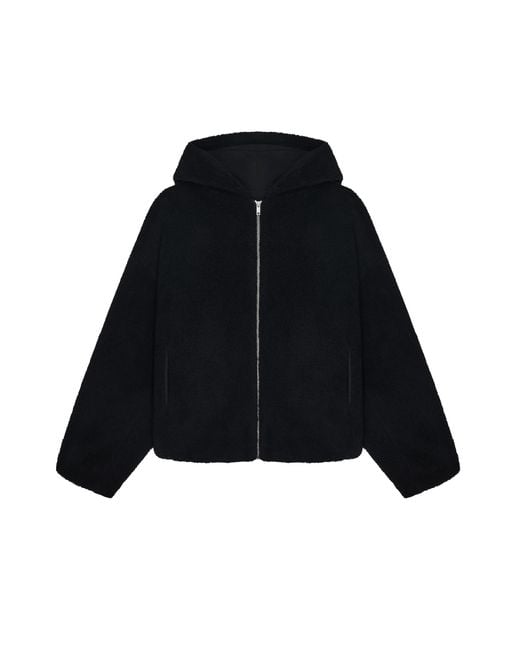 PANGAIA Black Recycled Wool Fleece Reversible Bomber Jacket