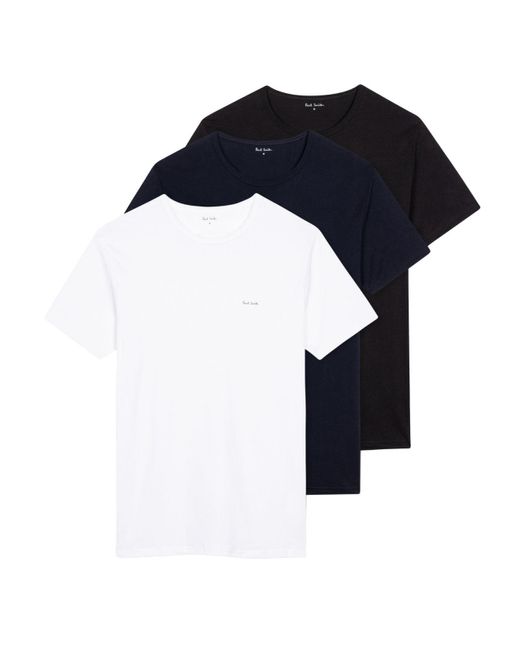 Paul Smith Organic Cotton Logo Lounge T-shirts Three Pack White in Blue