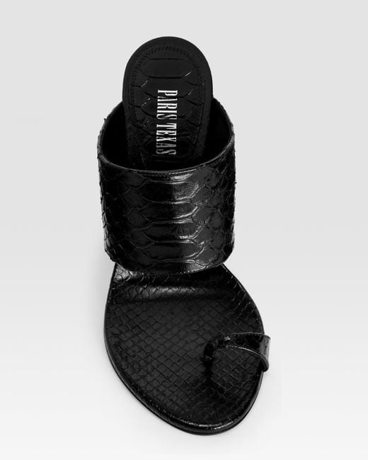 Paris Texas Black Python-Print Leather Thong Mule