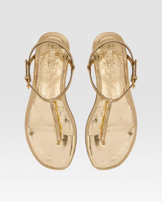 Paris Texas Natural Metallic-Effect Pleated Leather Flat Sandal