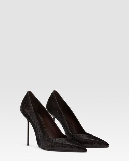 Paris Texas Black Python-Print Leather Pump