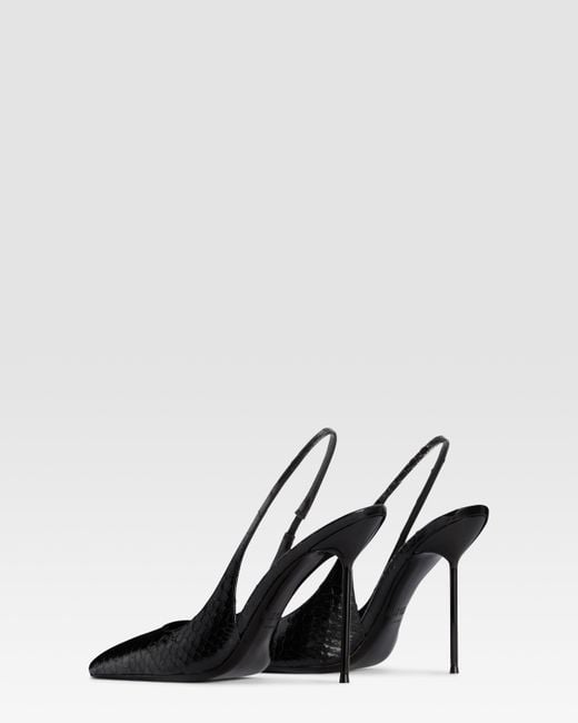 Paris Texas Black Python-Print Leather Slingback