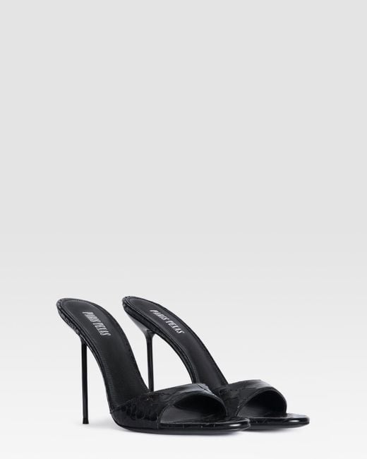 Paris Texas Black Python-Print Leather Mule