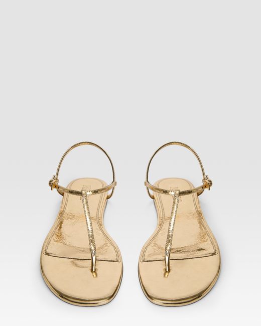 Paris Texas Natural Metallic-Effect Pleated Leather Flat Sandal