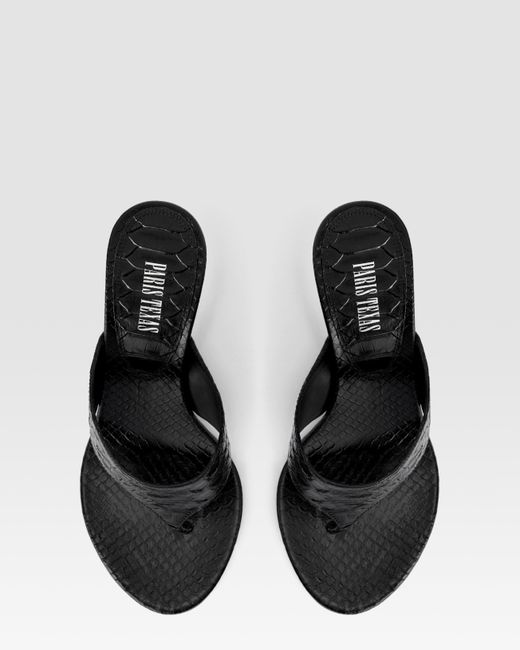 Paris Texas Black Python-Print Leather Mule