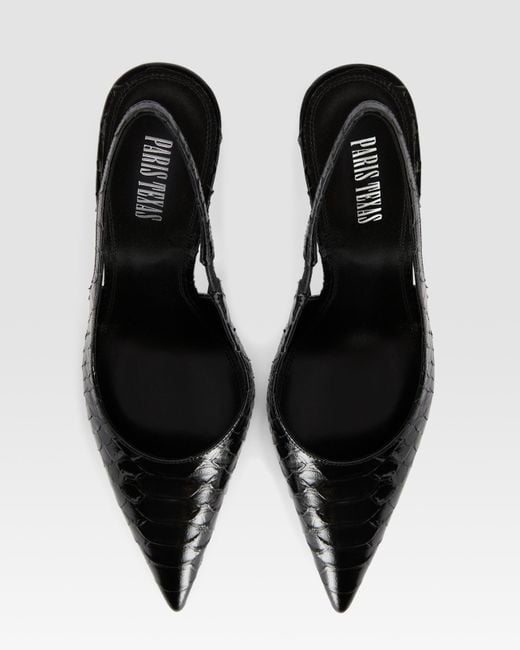 Paris Texas Black Python-Print Leather Slingback