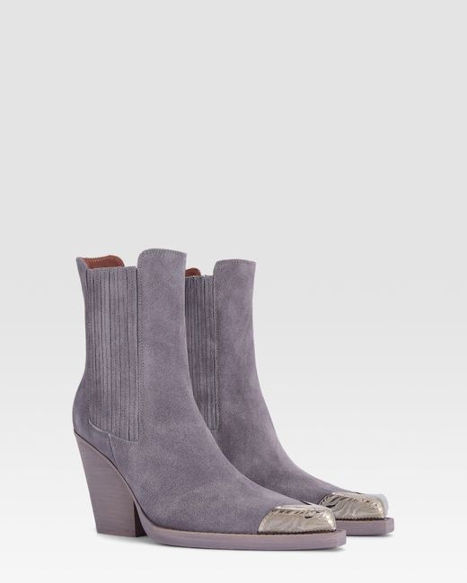 Paris Texas Purple Suede Western Ankle Boot