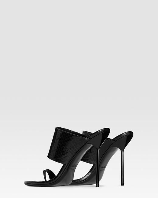 Paris Texas Black Python-Print Leather Thong Mule
