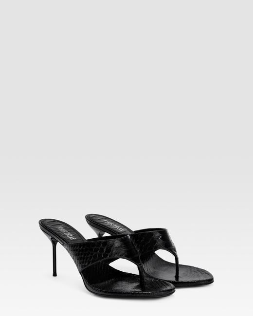 Paris Texas Black Python-Print Leather Mule