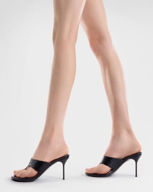Paris Texas Black Python-Print Leather Mule