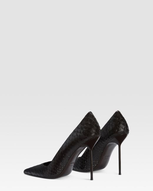 Paris Texas Black Python-Print Leather Pump