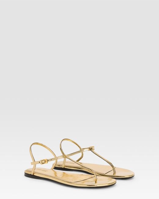 Paris Texas Natural Metallic-Effect Pleated Leather Flat Sandal