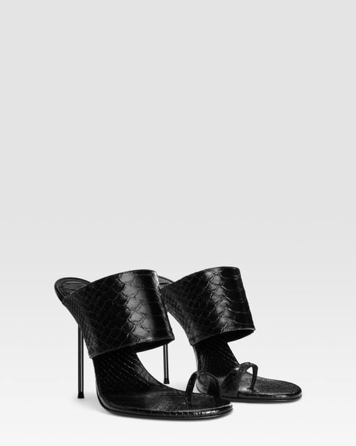 Paris Texas Black Python-Print Leather Thong Mule